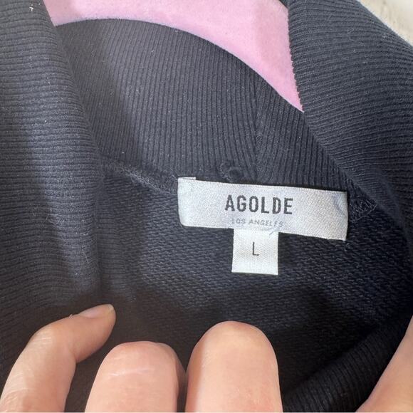 Agolde Black Turtleneck Sweater Womens L Ribbed Oversized Sleeve Fall Casual - Picture 4 of 6